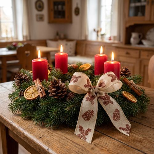 Decoratieve lintkegels met draadrand crèmebruin B25mm L18m | Floristik24.nl
