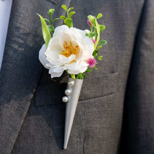 Trouwspeld met magneet, mat zilver 7cm | Floristik24.nl