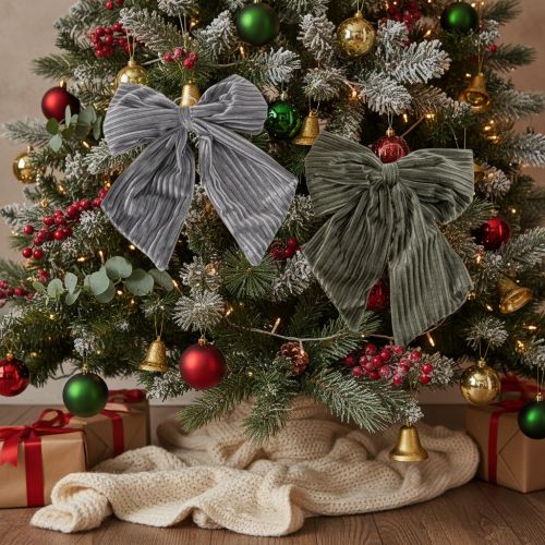 Decoratieve hangende strik, kerststrik, fluweel, geribbeld, 24 cm, 2 stuks | Floristik24.nl