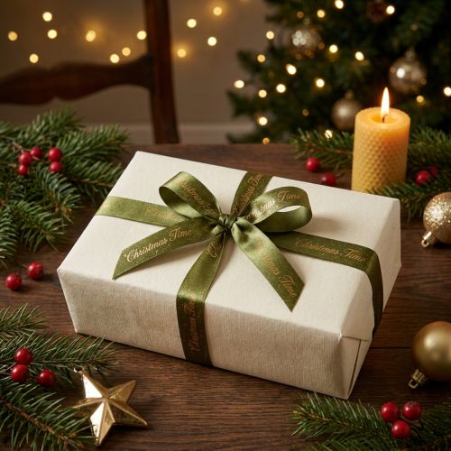 Kerstlint Kersttijdlint Groen Goud 15mm 20m | Floristik24.nl