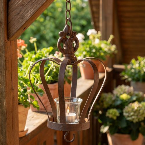 Metalen kroon om op te hangen met haak roestbruin Ø11cm H17cm | Floristik24.nl