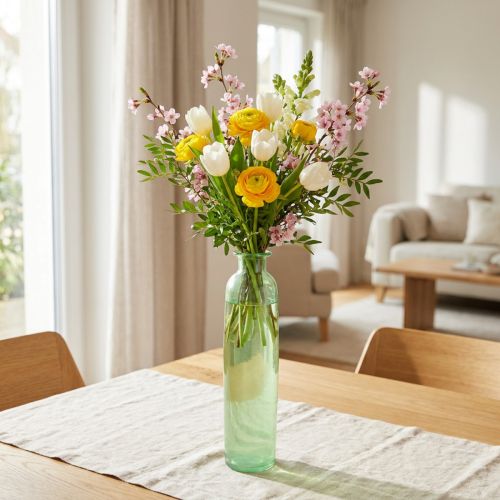 Glazen bloemenvaas, decoratieve vaas in groen, hoog, Ø6,5 cm, H30 cm | Floristik24.nl