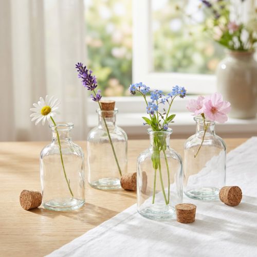 Glazen Vaas Flessen Decoratieve Vaas met Kurk H10.5cm 8 st. | Floristik24.nl