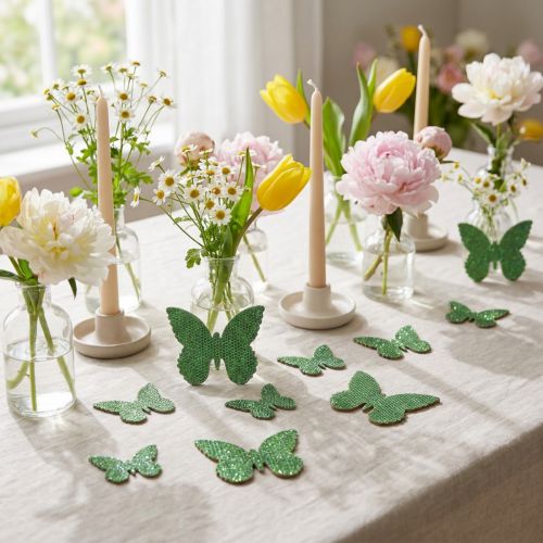 Strooidecoratie vlinder groen glitter 5/4/3cm 24 st | Floristik24.nl