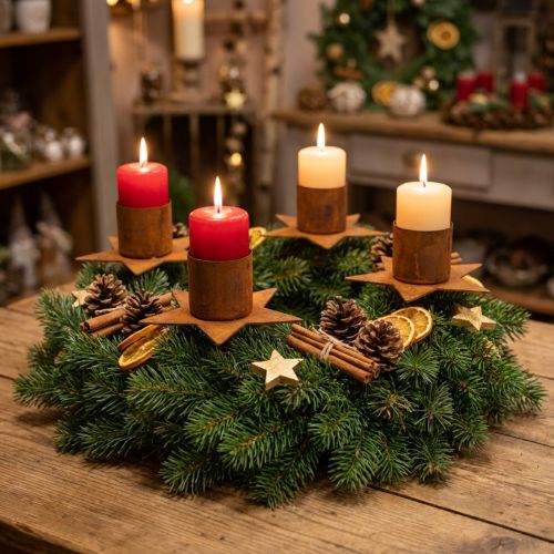 Stervormige kaarsenhouder om op te plakken, roestkleurige adventsdecoratie, 6 cm, 4 stuks | Floristik24.nl