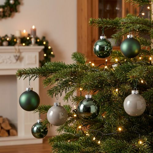 Kerstballen groen grijs boom glazen ballen Ø6cm 24 stuks | Floristik24.nl