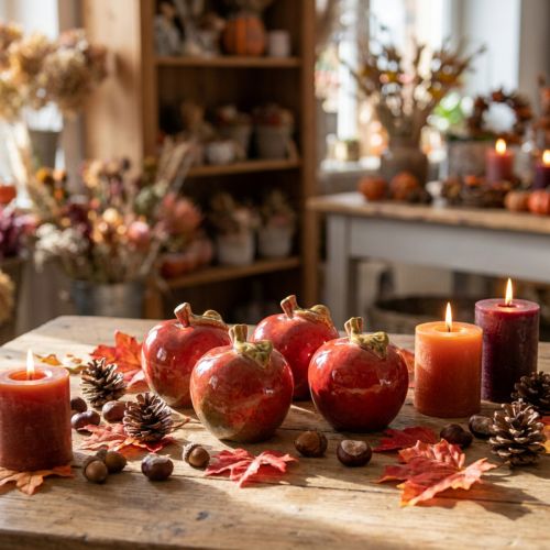 Decoratieve keramische appels tafeldecoratie herfst rood groen H7,5cm 4 stuks | Floristik24.nl