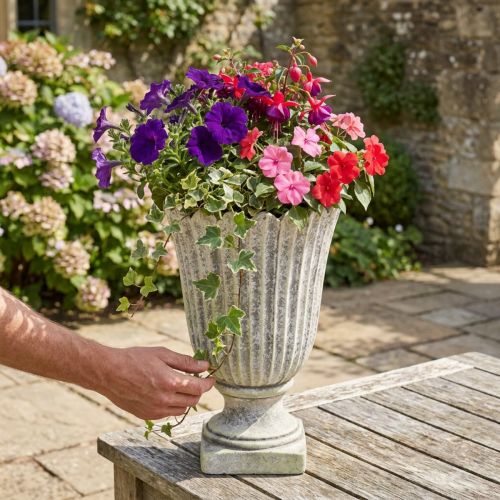 Plantenbak decoratieve trofee antiek gegoten steen grijs Ø20cm H30.5cm | Floristik24.nl