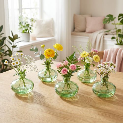 Glazen vaas bolvormig groen mini vaasjes glas Ø9cm H6cm 6 stuks | Floristik24.nl