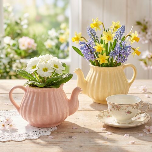 Artikel Plantenbak keramiek decoratieve theepot oranje geel 19,5×13,5×11cm 2 st