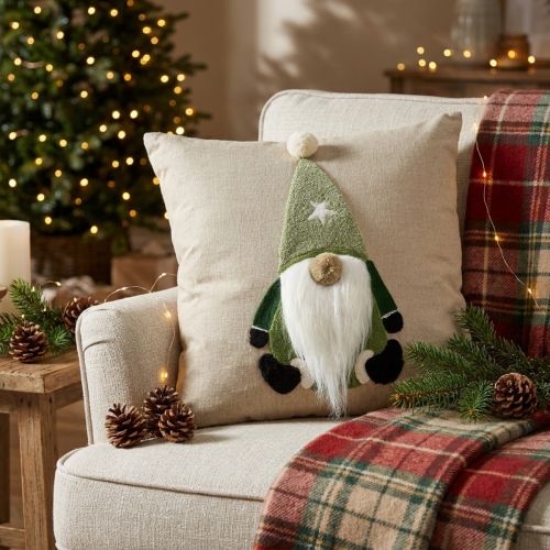 Sierkussen met kabouter sierkussen groen beige 40×40cm | Floristik24.nl