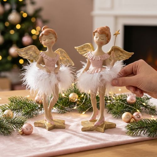 Decoratieve ballerina-engel in roze en goud, Ø11,5 cm, H15 cm, 2 stuks | Floristik24.nl