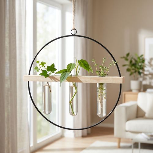 Reageerbuis decoratieve vaas, metalen ring, zwart, hangend, modern | Floristik24.nl