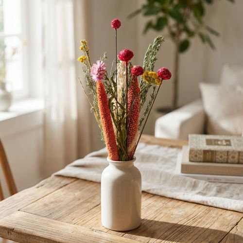 Decoratief boeket gedroogde bloemen, roze wilde bloemen mix DIY set, creatieve tafeldecoratie, 30-35 cm hoog | Floristik24.nl