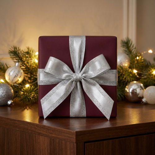Decoratief lint zilver met glitter cadeaulint met strepen 25mm 20m | Floristik24.nl