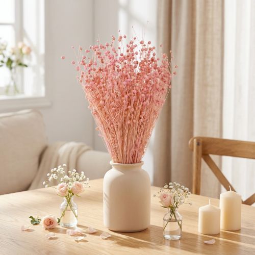 Artikel Gedroogd vlasgras decoratie lichtroze 50-55cm 80g tafeldecoratie