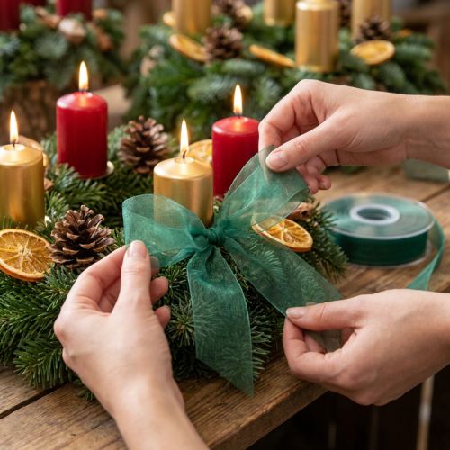 Artikel Organza lint groen cadeaulint geweven rand dennengroen 15mm 50m