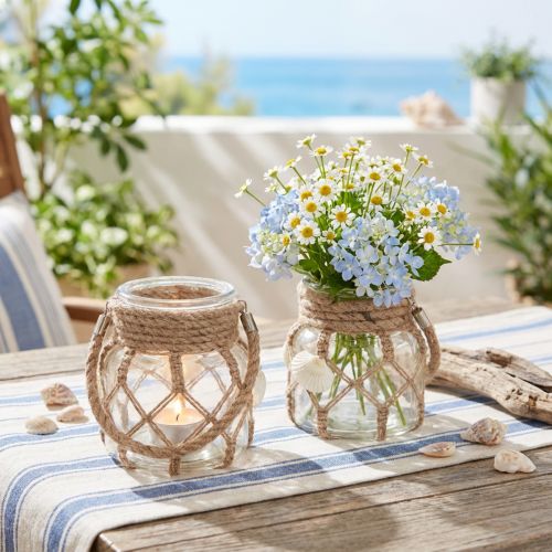Decoratieve glazen macramé schelpen maritiem Ø11cm H12,5cm 2st | Floristik24.nl