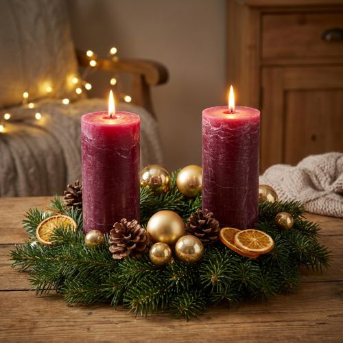Artikel Bessen pilaarkaarsen, 85 x 200 mm, set van 2, effen gekleurd, voor decoratie en sfeer