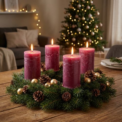 Effen pilaarkaarsen Berry Purple 70x120mm 4-pack - Perfect voor tafeldecoraties en feesten | Floristik24.nl