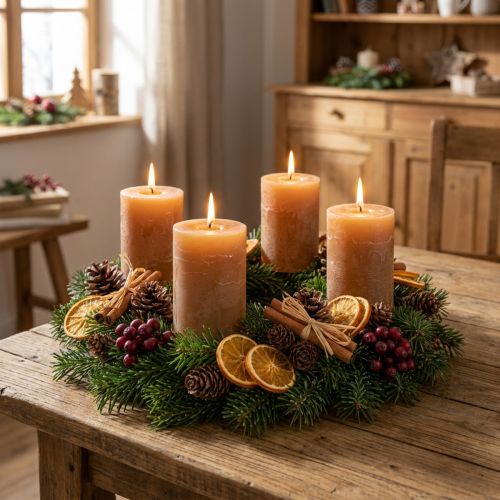 Effen karamelkleurige pilaarkaarsen 70×100mm Set van 4 - Rustieke decoratie, lange brandduur, bruine kaarsen voor gezelligheid | Floristik24.nl