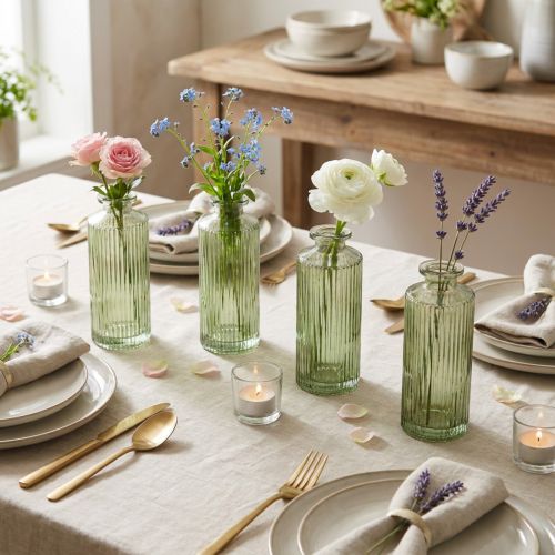 Mini glazen vaasjes met groeven, retro bloemenvaas, groen, Ø5cm, 4 stuks | Floristik24.nl