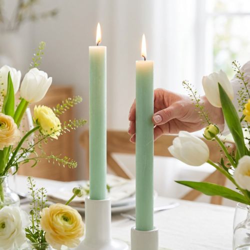 Taper kaarsen effen lichtgroen 34mm x 300mm 4st | Floristik24.nl