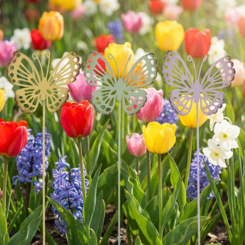 Tuinsteker vlinder metaal driekleurig L25cm 6st | Floristik24.nl