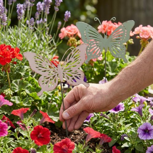 Bedsteker metaal vlinder roze groen 10,5x8,5cm 4st | Floristik24.nl