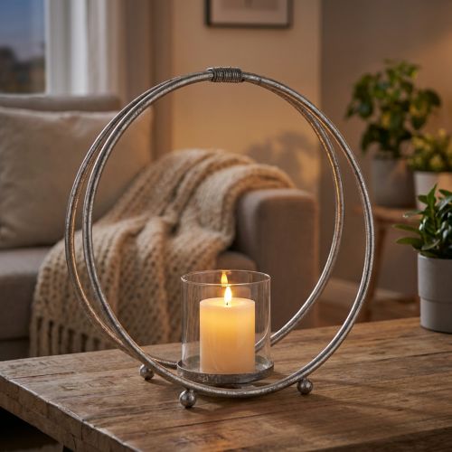 Lantaarn metalen kandelaar zilver glas Ø33cm | Floristik24.nl
