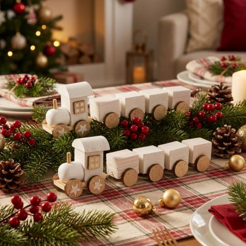 Houten treindeco kersttrein wit L20cm H6cm 2st | Floristik24.nl