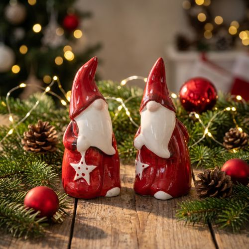 Kerstman figuur Nicolaas rood, wit keramiek H13.5cm 2st | Floristik24.nl