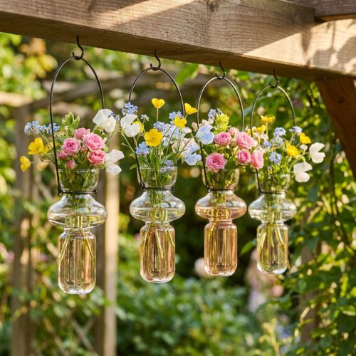 Mini glazen vazen hangende vaas metalen beugel glas decoratie H10.5cm 4st | Floristik24.nl
