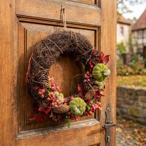 Donkerbruine druivenkrans, Ø35cm, natuurlijke krans, deurkrans, wanddecoratie, decoratieve houten krans, lentekrans, adventskrans, herfstkrans | Floristik24.nl