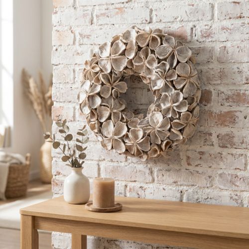 Artikel Krans met lotusbloesem, natuurlijke decoratie, gedroogde bloemen, 35 cm