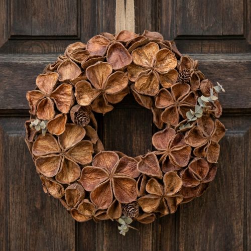Artikel Krans van gedroogde lotusbloemen, decoratieve deurkrans, 35 cm