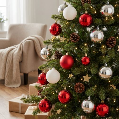 Kerstballenmix wit, rood, zilver Ø5,5cm 30st | Floristik24.nl