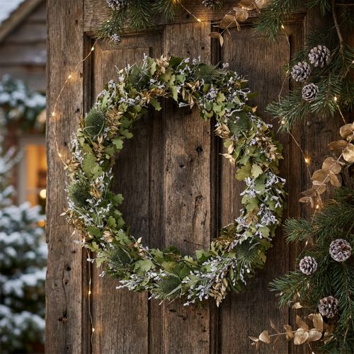 Kerstkrans, gedroogde krans, eik, distel, Ø45cm | Floristik24.nl