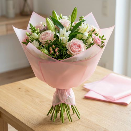 Artikel Transmatt Roze Waterbestendige Bloemenfolie 57 cm Op Maat Knippen voor Boeketten 20 stuks