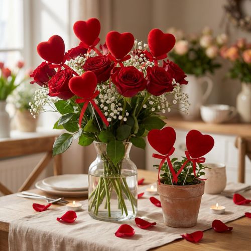 Decoratieve harten geflockt 6cm rood 18 st | Floristik24.nl