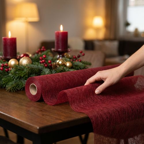 Artikel Dekovlies tafelloper fleece tafelloper rood bordeaux 23cm 25m