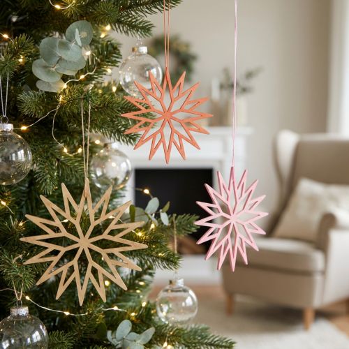 Sneeuwvlok Houten Kerstboom Ornamenten Oranje 10cm 12 Stuks Kerstdecoratie | Floristik24.nl