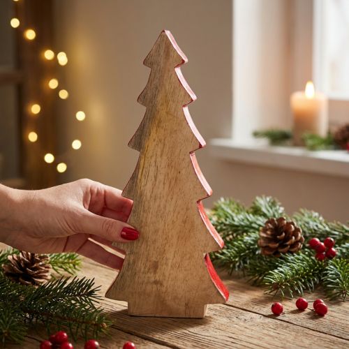 Kerstdecoratie dennenboom hout rood, natuurlijk 28cm | Floristik24.nl