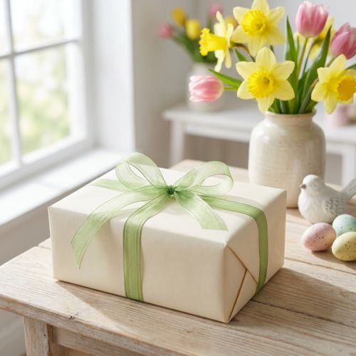 Organza lint groen cadeaulint zelfkant limoengroen 6mm 50m | Floristik24.nl