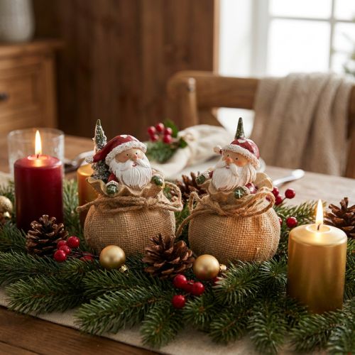 Decoratief figuur Kerstman in zak Kerstdecoratie Ø8cm/H13cm 2 st | Floristik24.nl