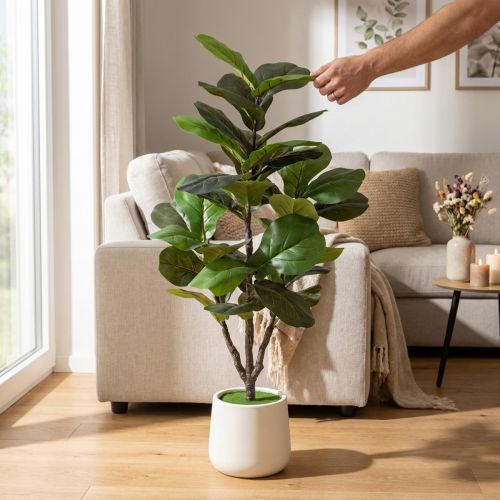 Artikel Kunstmatige Ficus lyrata 120 cm, decoratief voor de woonkamer