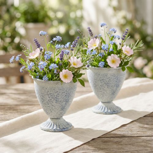 Artikel Mini Goblet Vaas Kelk Metaal Wit Blauw Vintage Decoratie 11,5cm 2-delige Set