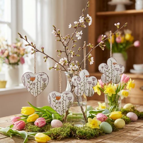 Artikel Hangdecoratie metalen decoratie harten en bloemen wit 10cm 4 st