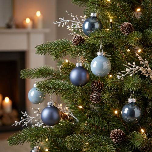 Artikel Mini kerstballen, glas, mat metallic blauw, Ø4cm, 24 stuks