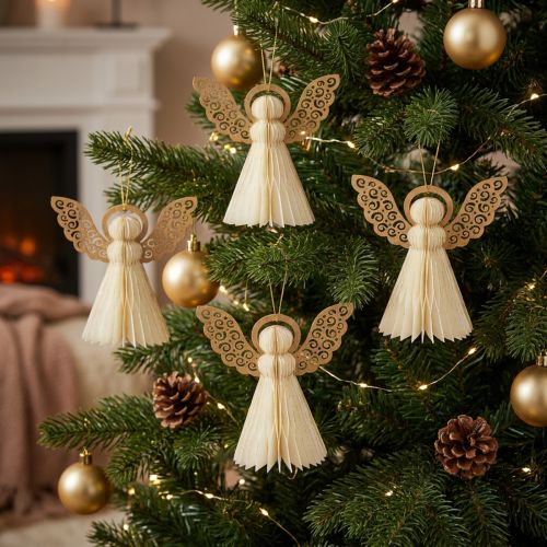 Papieren engel Kerstengel decoratiepapier wit H12cm 4 stuks | Floristik24.nl